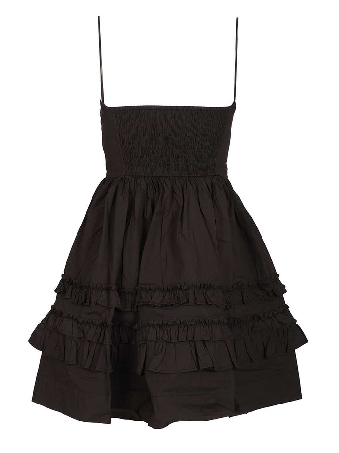 Black Mini Dress With Ruffles Organic Cotton