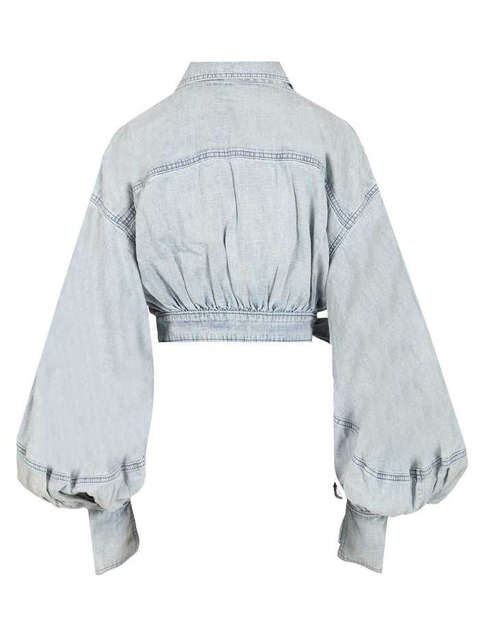 Rebellion Denim Wrap Top Blue Cotton Tops