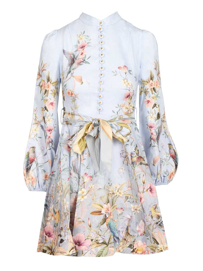 Rebellion Button Mini Dress Blue Linen