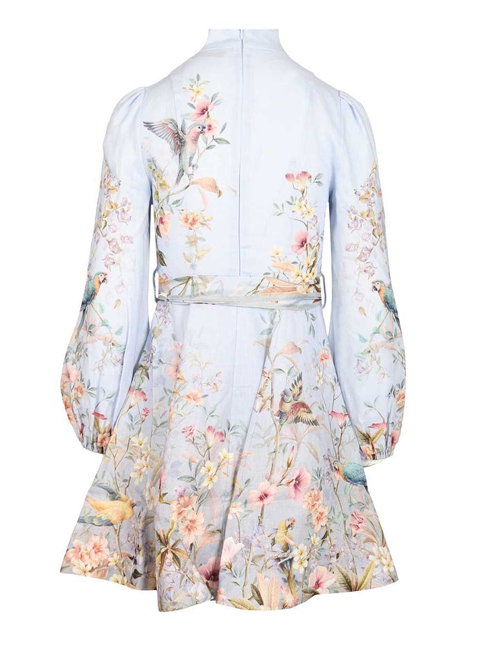 Rebellion Button Mini Dress Blue Linen