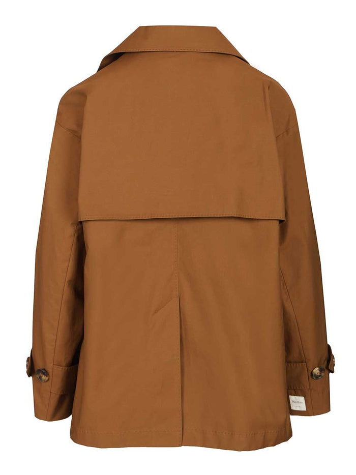 Short double-breasted trench coat in water-repellent cotton Brown