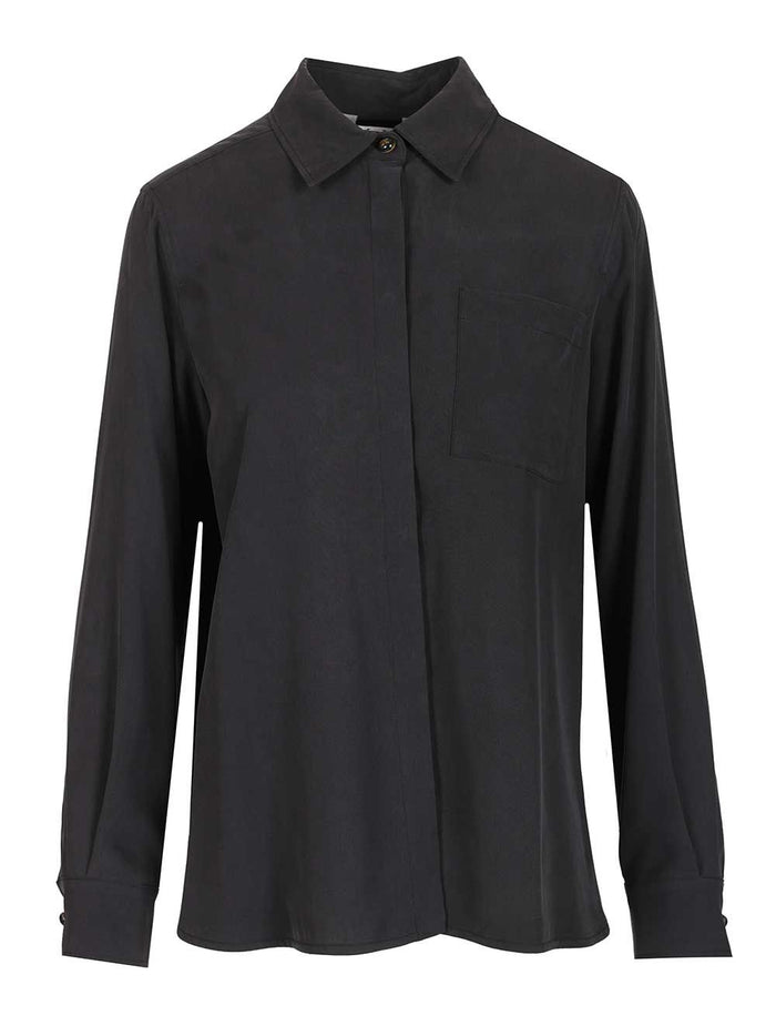 Siamese shirt in washed silk Blue Seta