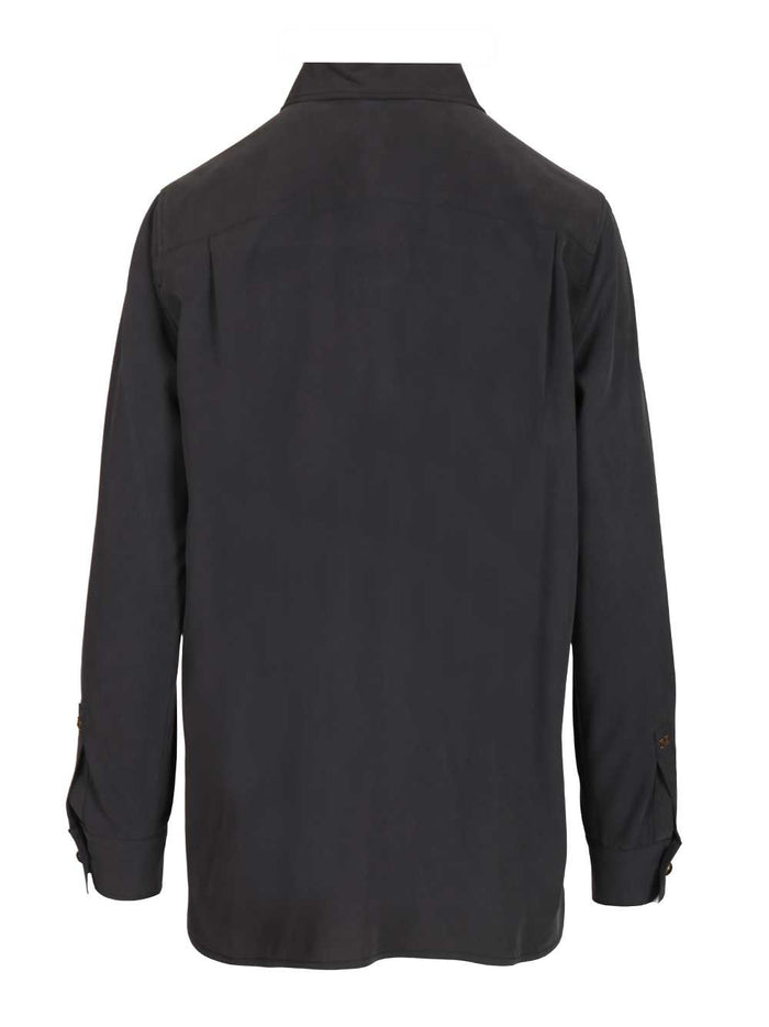 Siamese shirt in washed silk Blue Seta