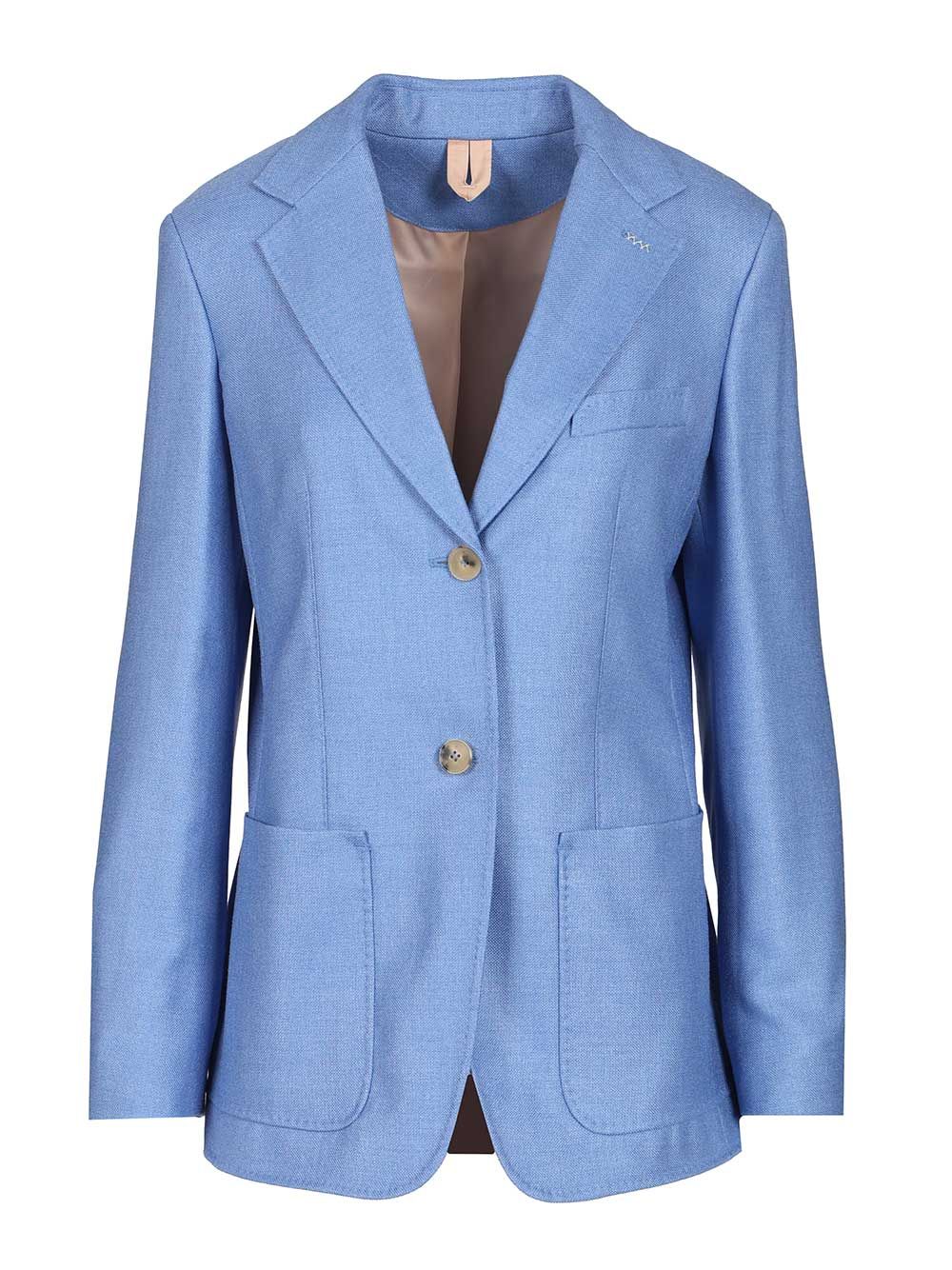 Single-breasted wool and silk canvas blazer Light Blue Seta Jacket