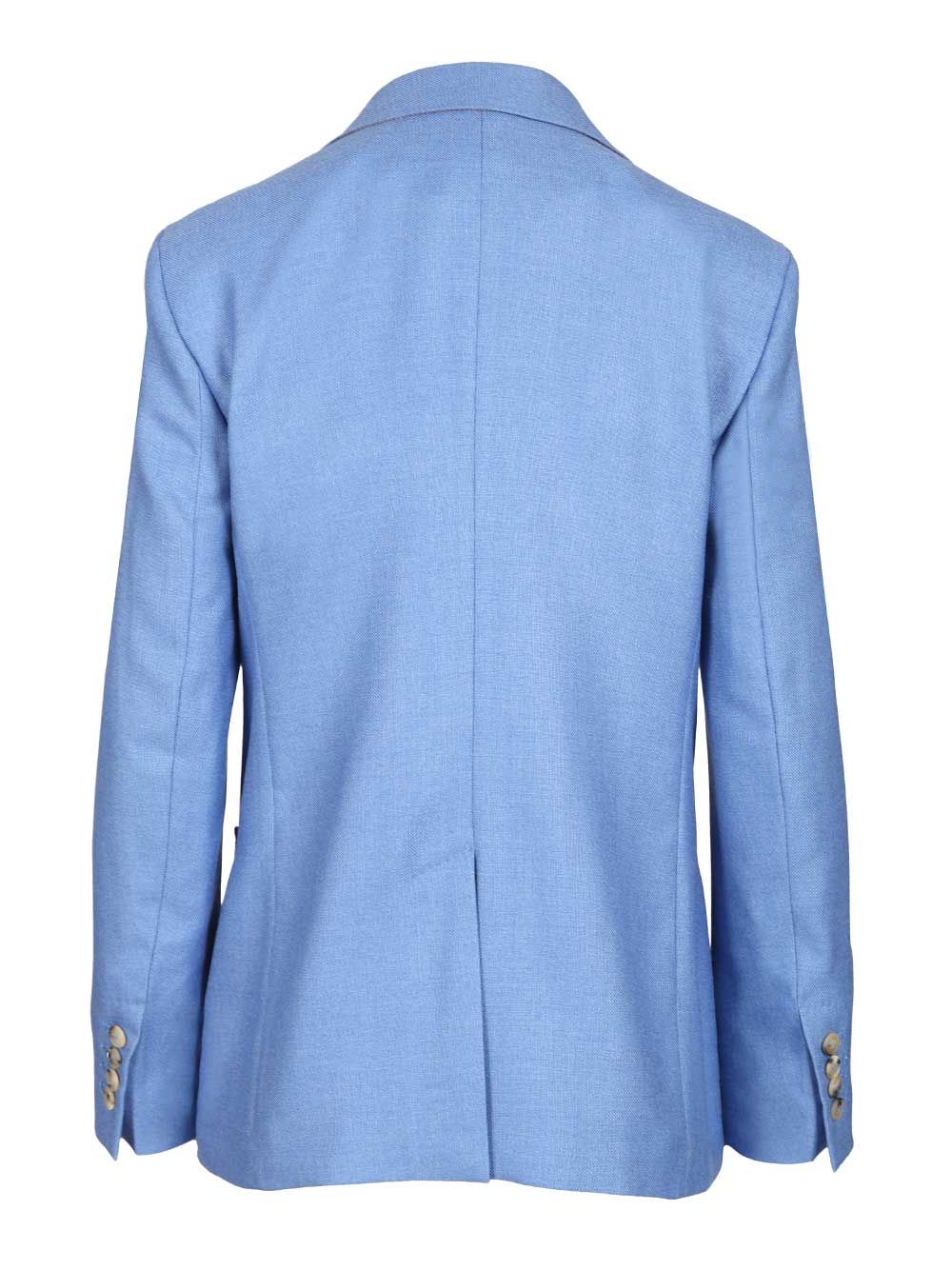 Single-breasted wool and silk canvas blazer Light Blue Seta Jacket