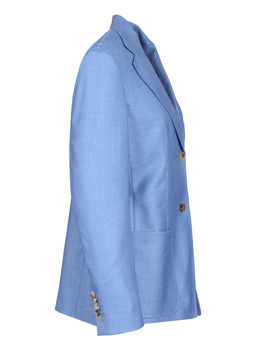 Single-breasted wool and silk canvas blazer Light Blue Seta Jacket