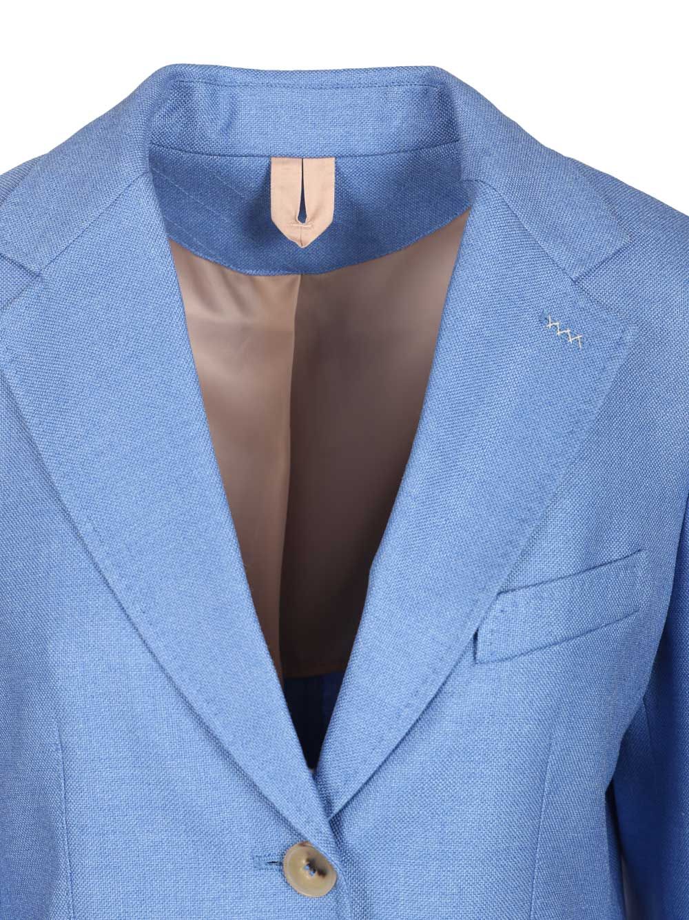 Single-breasted wool and silk canvas blazer Light Blue Seta Jacket