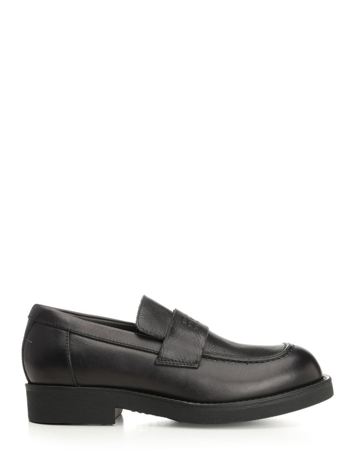 Moccasin With Visible Stitching Black Calf Skin Scarpe Basse