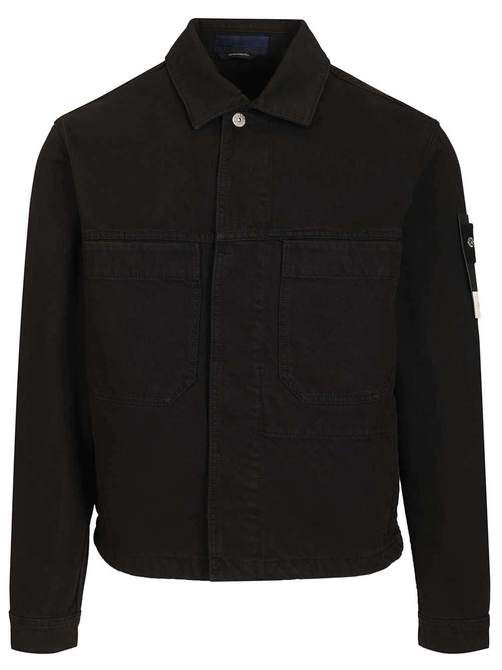 Denim biker jacket Black Cotton
