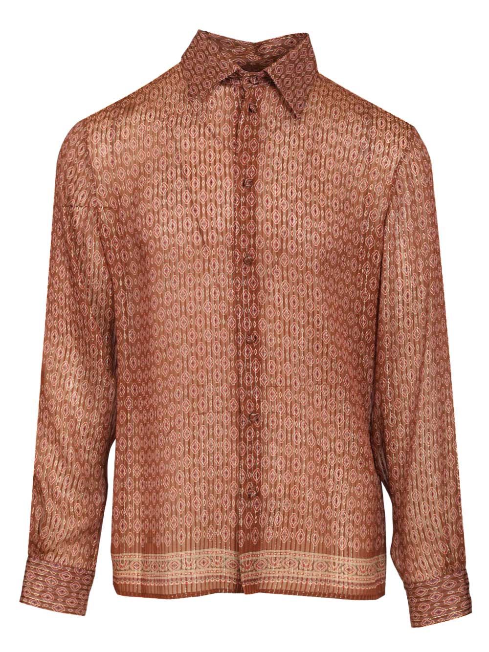 Silk shirt with geometric print Brown