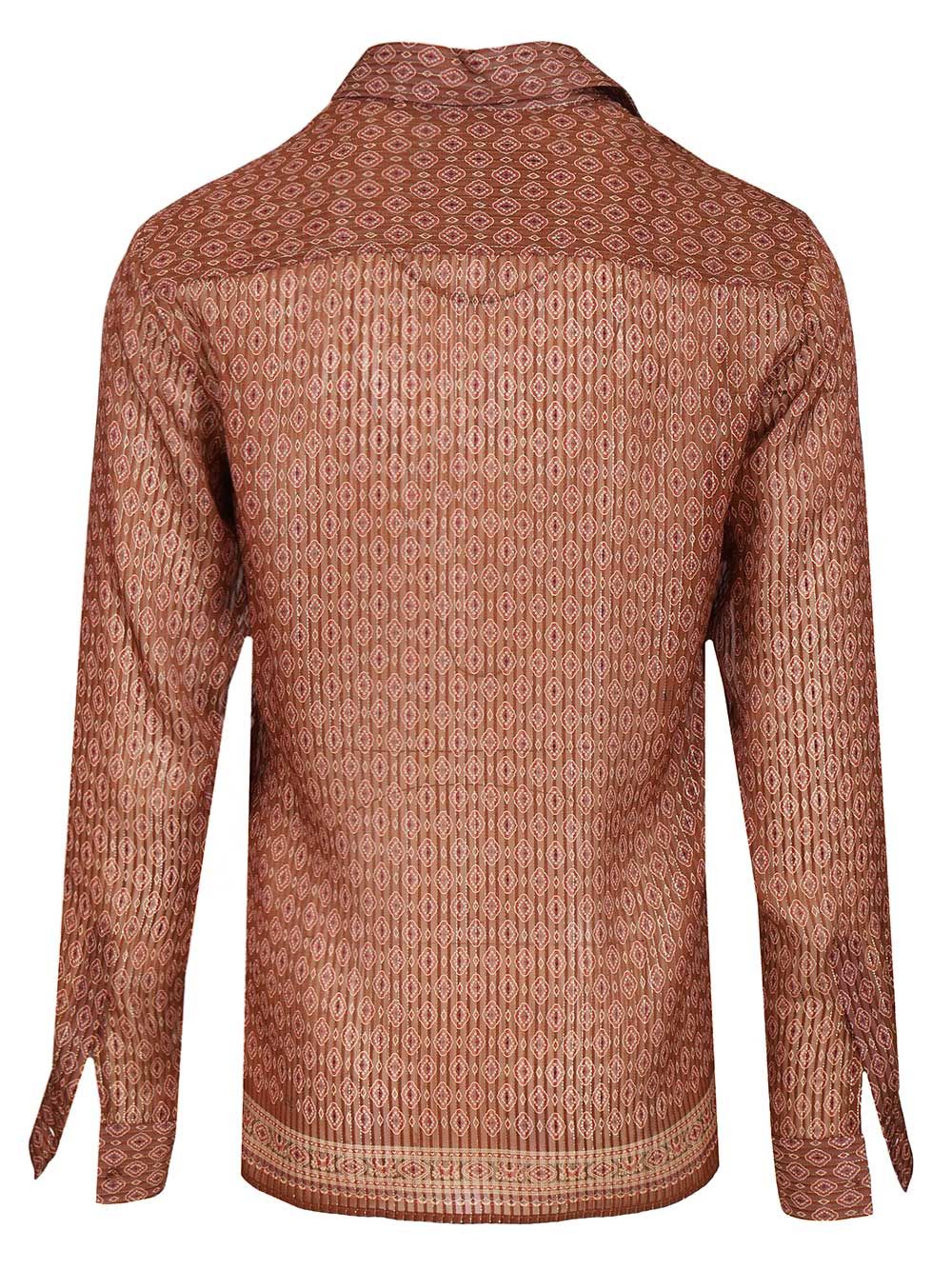 Silk shirt with geometric print Brown