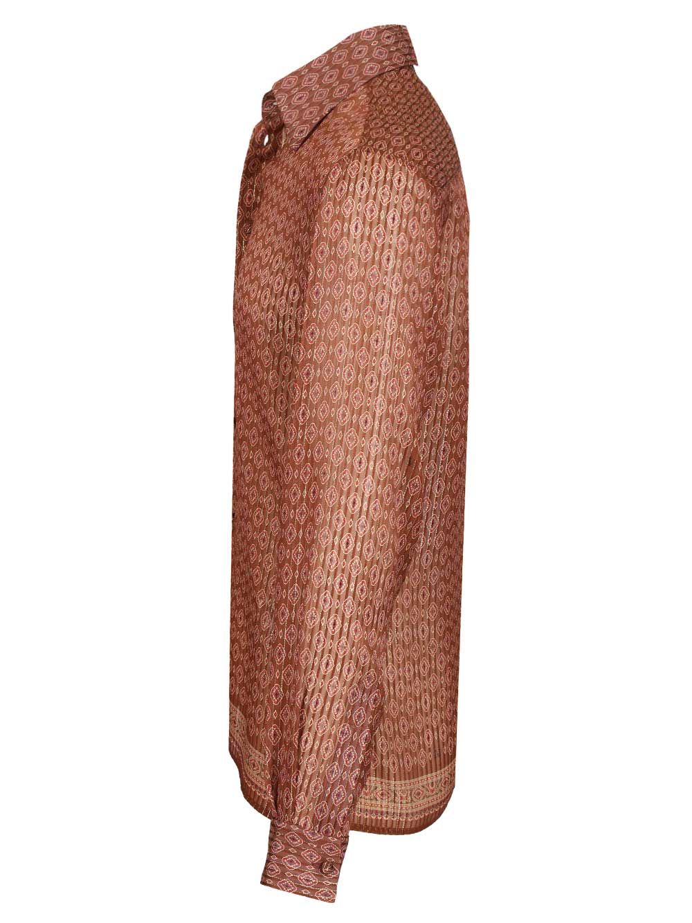 Silk shirt with geometric print Brown