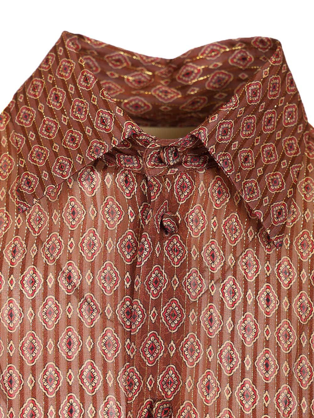 Silk shirt with geometric print Brown