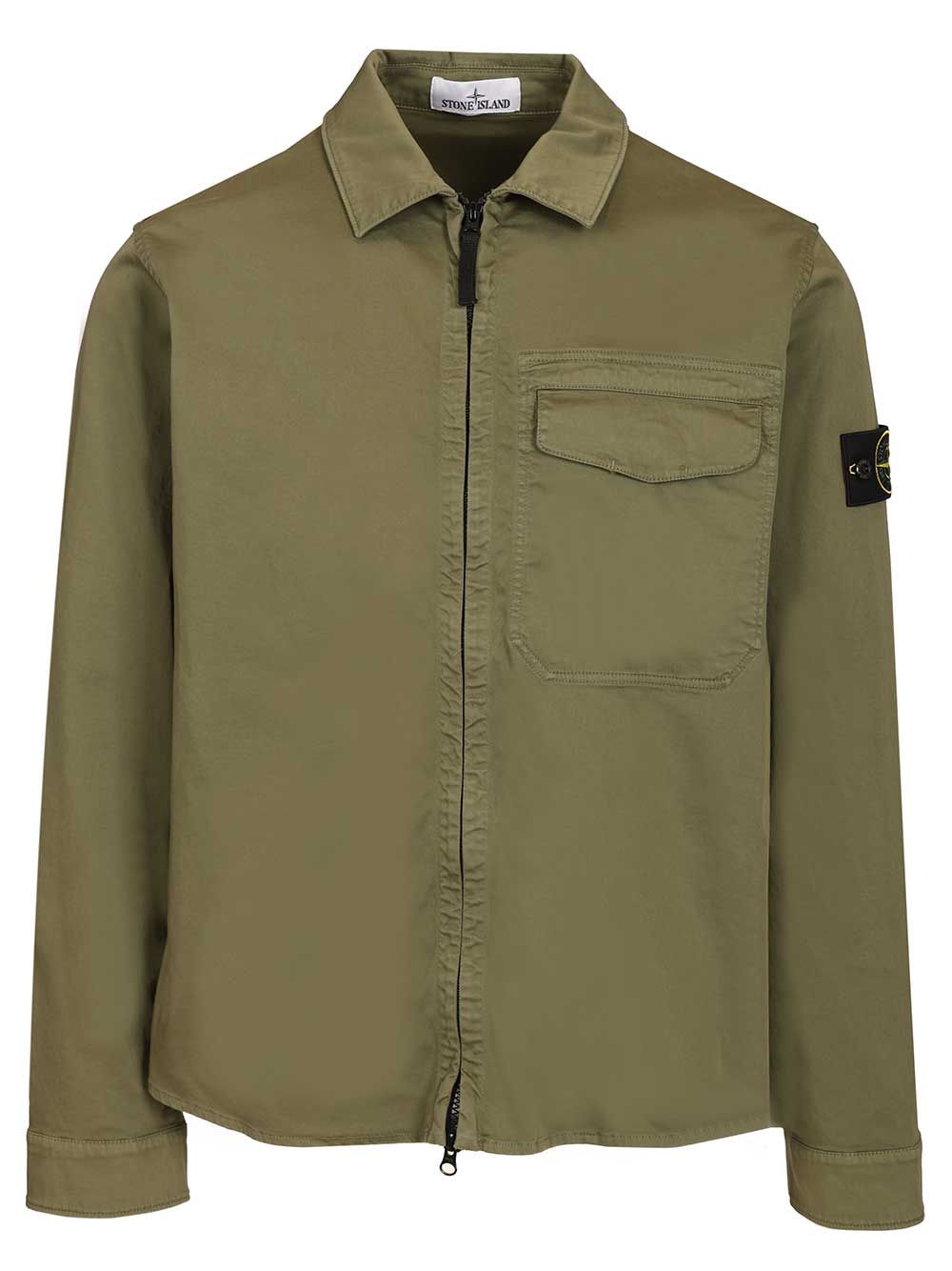 Stretch organic cotton satin overshirt Green Elastane Shirt