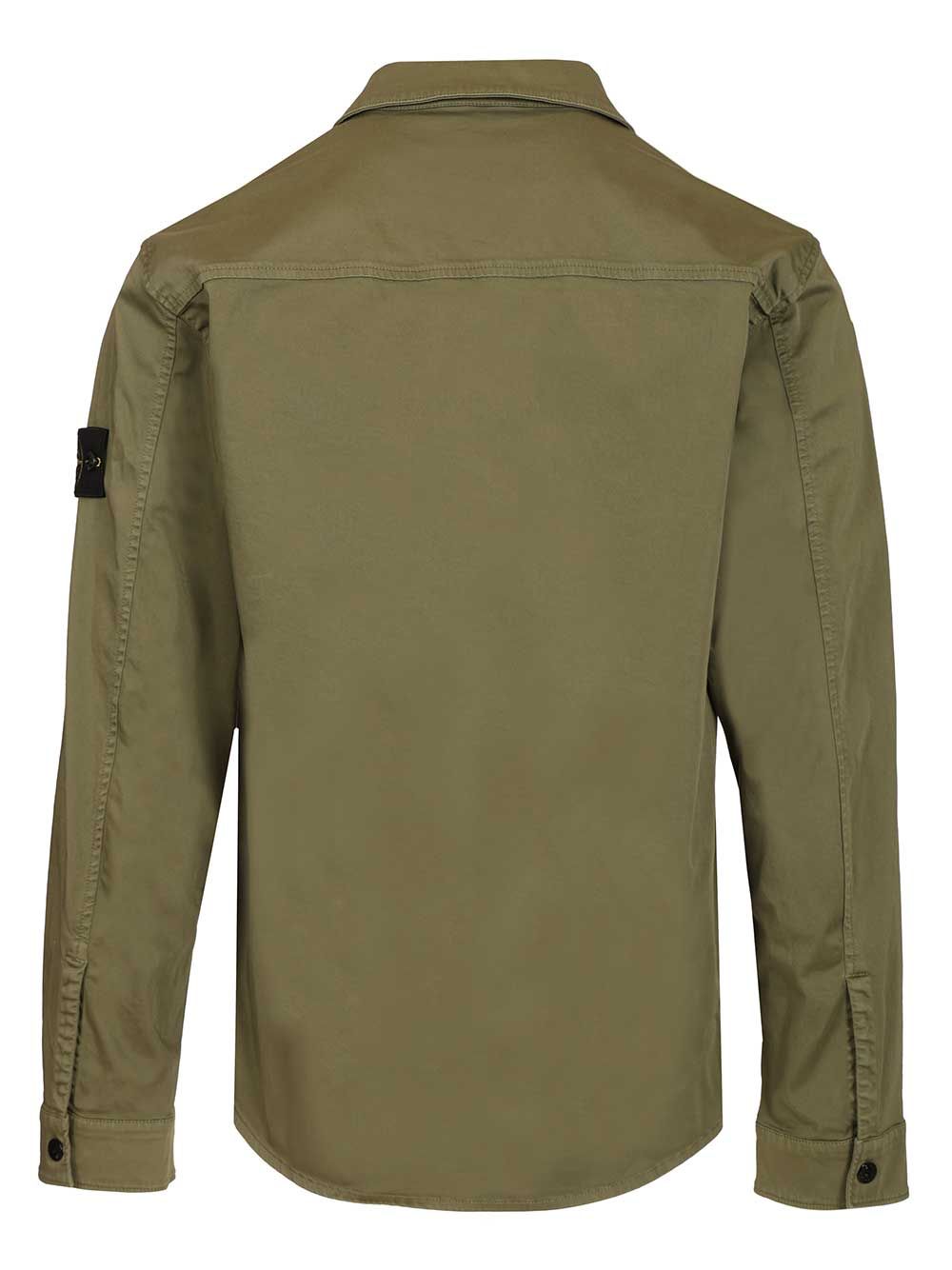 Stretch organic cotton satin overshirt Green Elastane Shirt