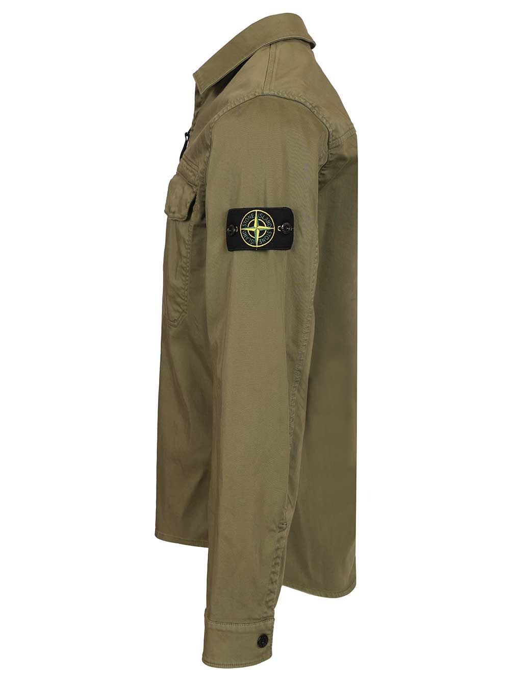 Stretch organic cotton satin overshirt Green Elastane Shirt
