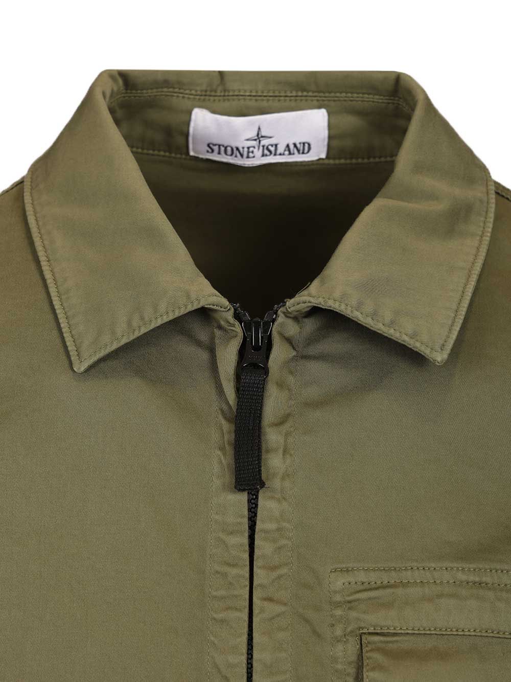 Stretch organic cotton satin overshirt Green Elastane Shirt