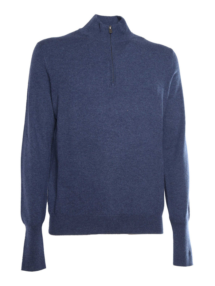 HALF ZIP PULLOVER Blue Cashmere Crewneck
