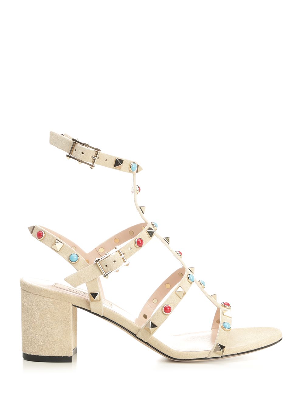 Rockstud Suede Sandals Beige Calf Skin