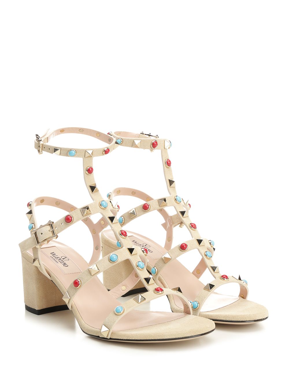 Rockstud Suede Sandals Beige Calf Skin