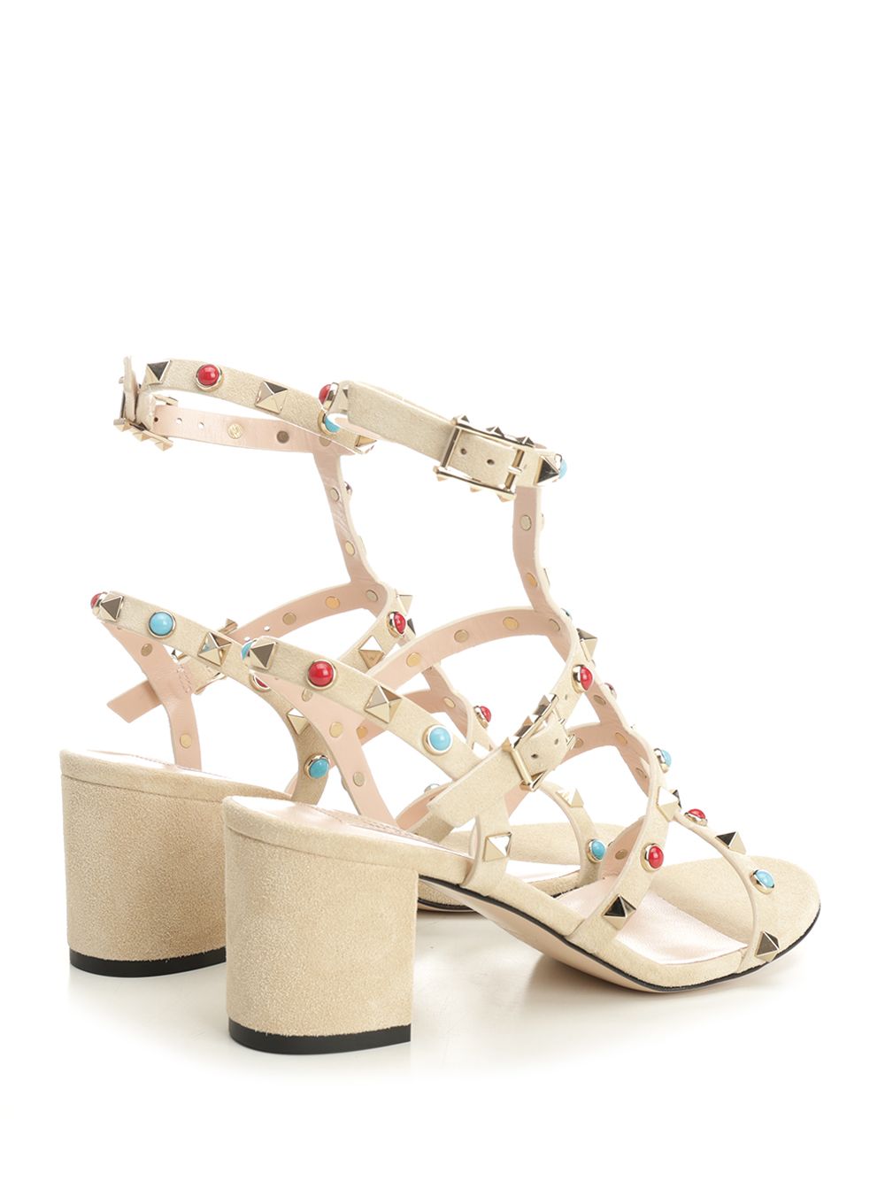 Rockstud Suede Sandals Beige Calf Skin