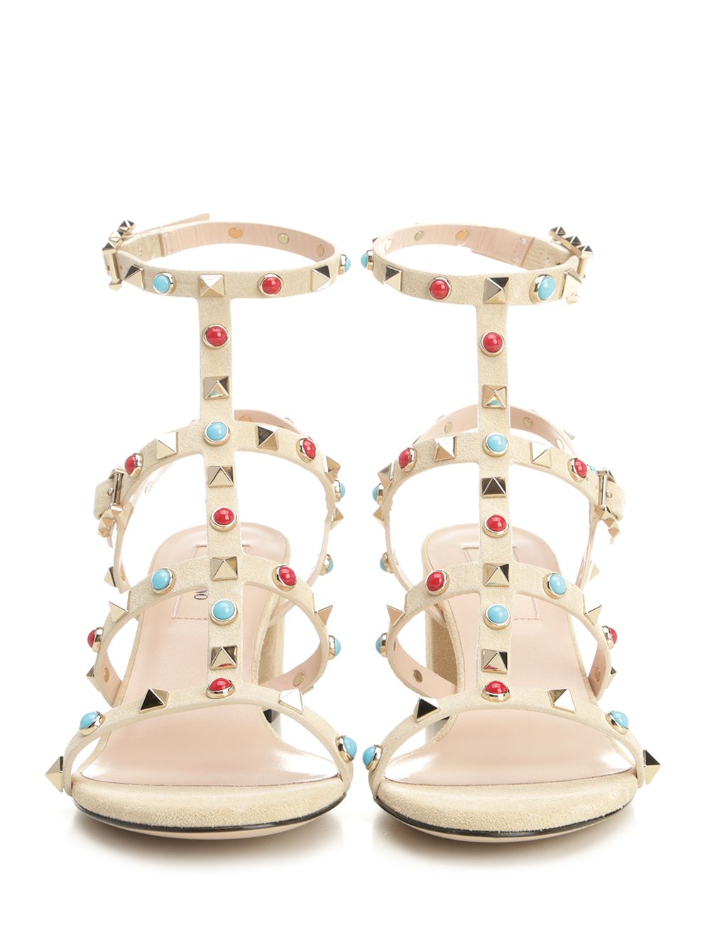 Rockstud Suede Sandals Beige Calf Skin