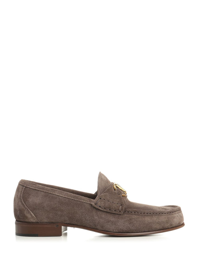 Vlogo Signature Suede Loafers Grey Bos Taurus Calfskin Scarpe Basse