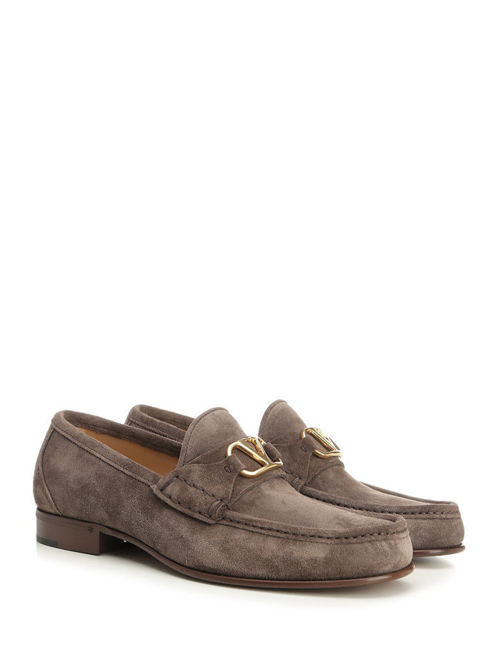 Vlogo Signature Suede Loafers Grey Bos Taurus Calfskin Scarpe Basse