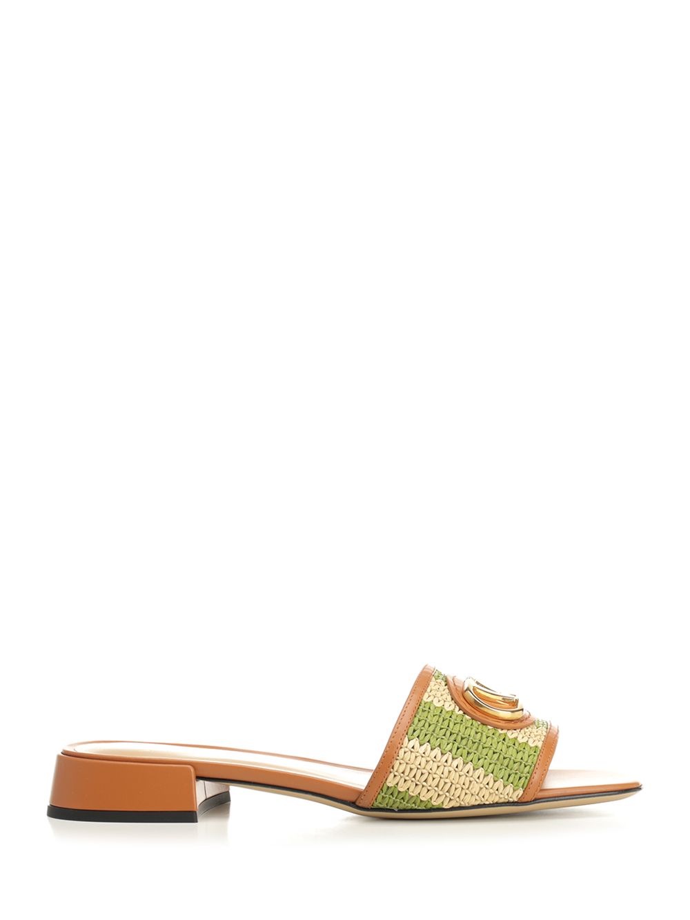 Striped Raffia And Leather Slides Green Paplppviupper Scarpe Basse