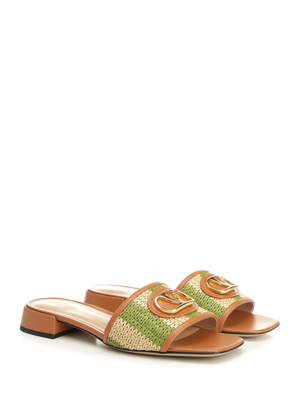 Striped Raffia And Leather Slides Green Paplppviupper Scarpe Basse