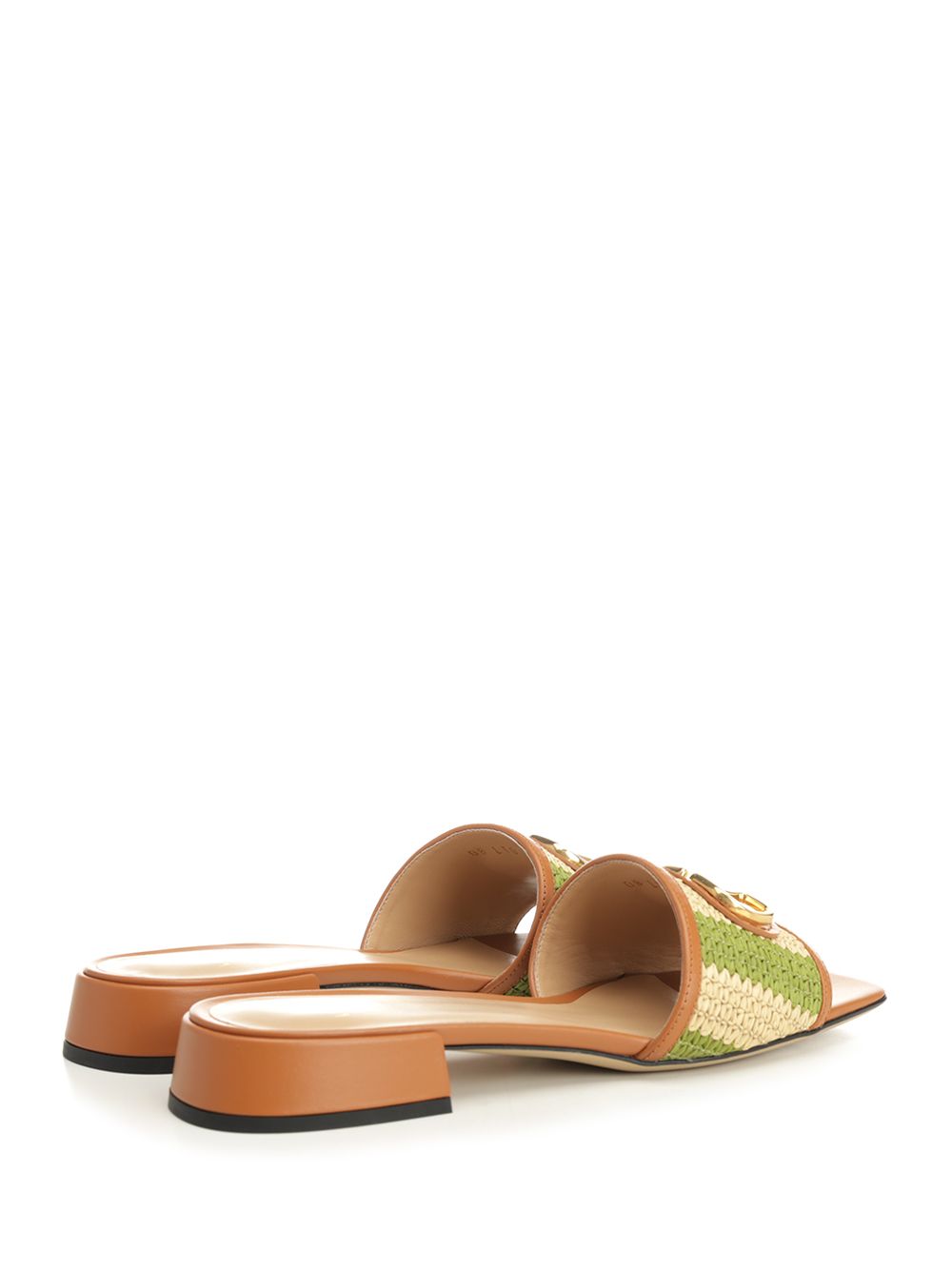 Striped Raffia And Leather Slides Green Paplppviupper Scarpe Basse