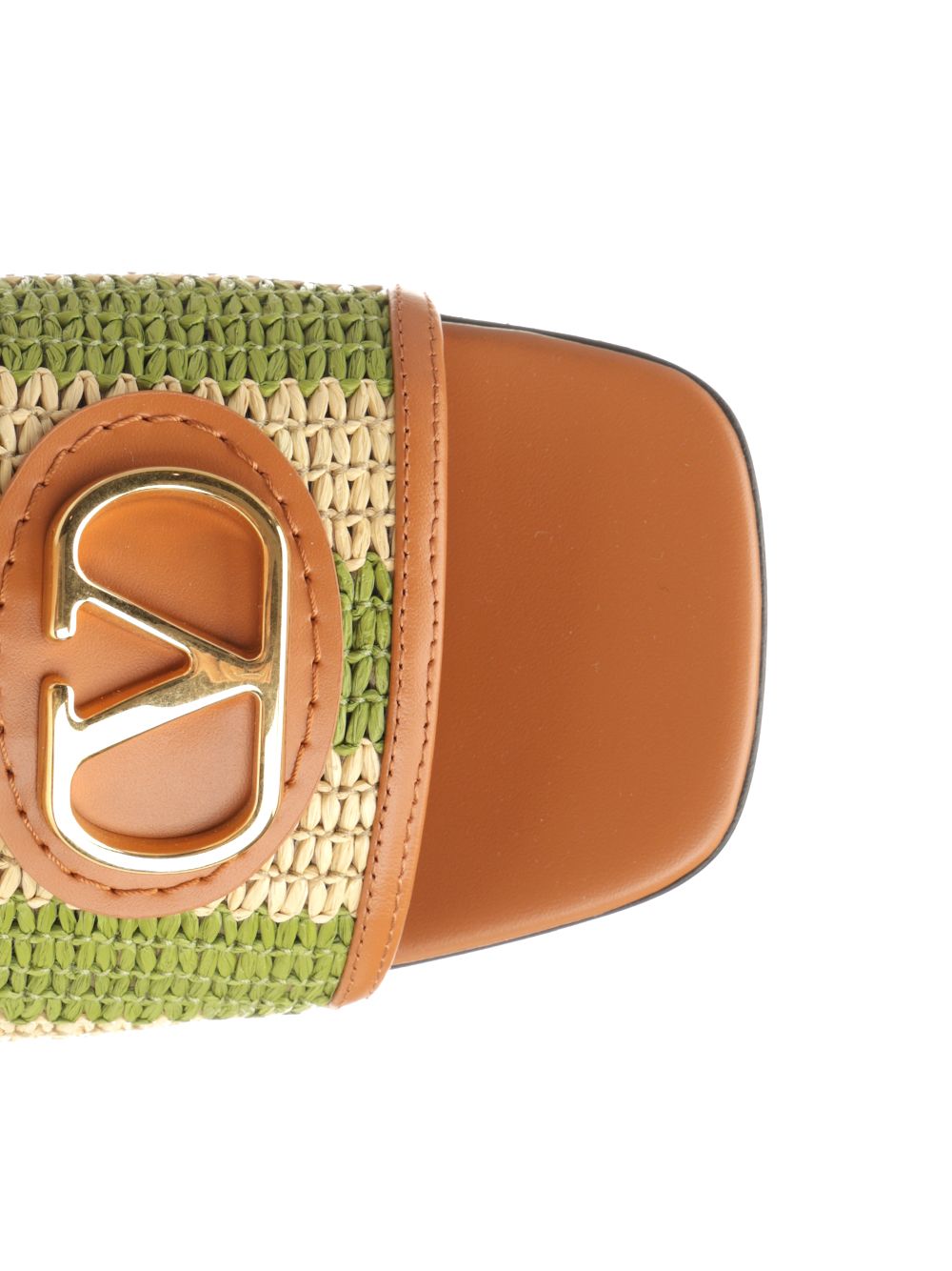 Striped Raffia And Leather Slides Green Paplppviupper Scarpe Basse