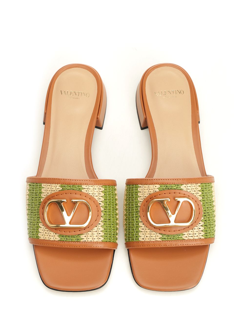 Striped Raffia And Leather Slides Green Paplppviupper Scarpe Basse