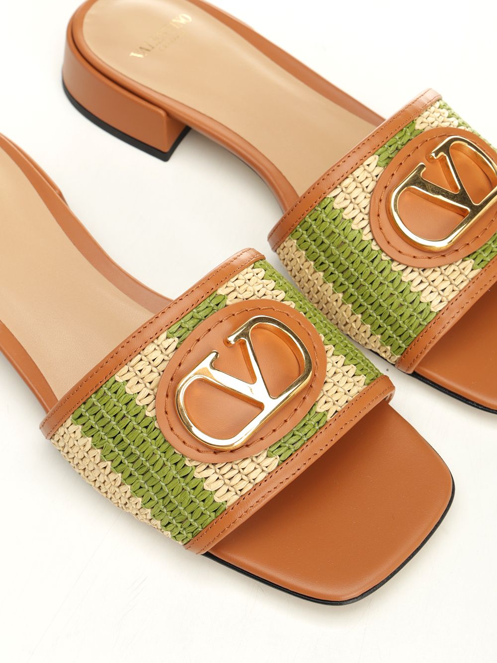 Striped Raffia And Leather Slides Green Paplppviupper Scarpe Basse