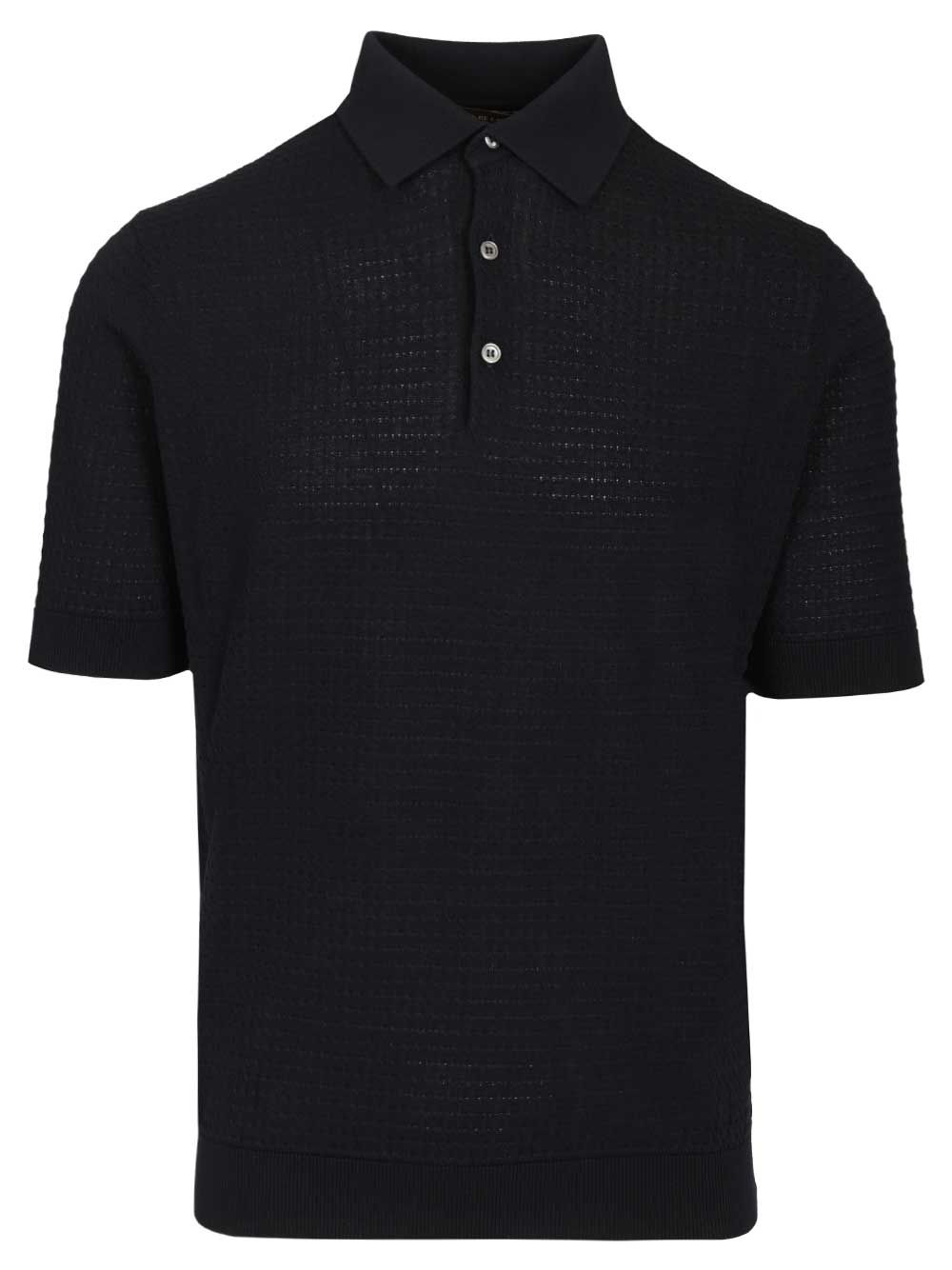 Cable Knit Polo Shirt Blue