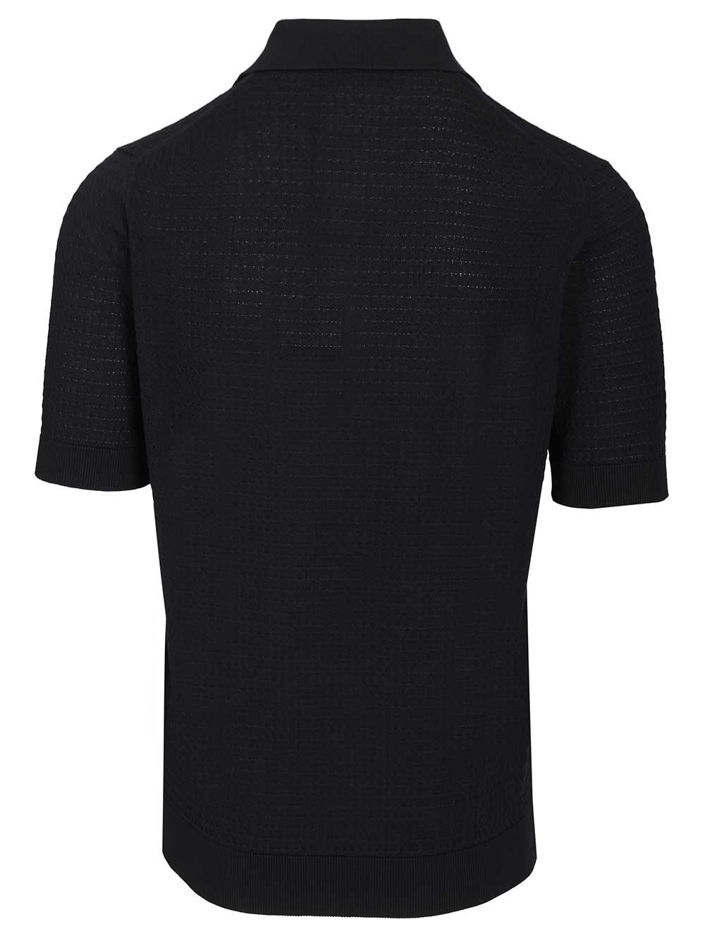 Cable Knit Polo Shirt Blue