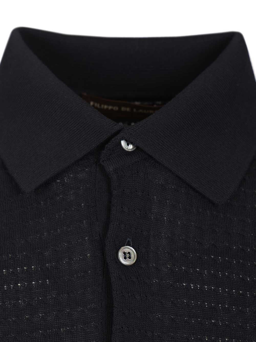 Cable Knit Polo Shirt Blue
