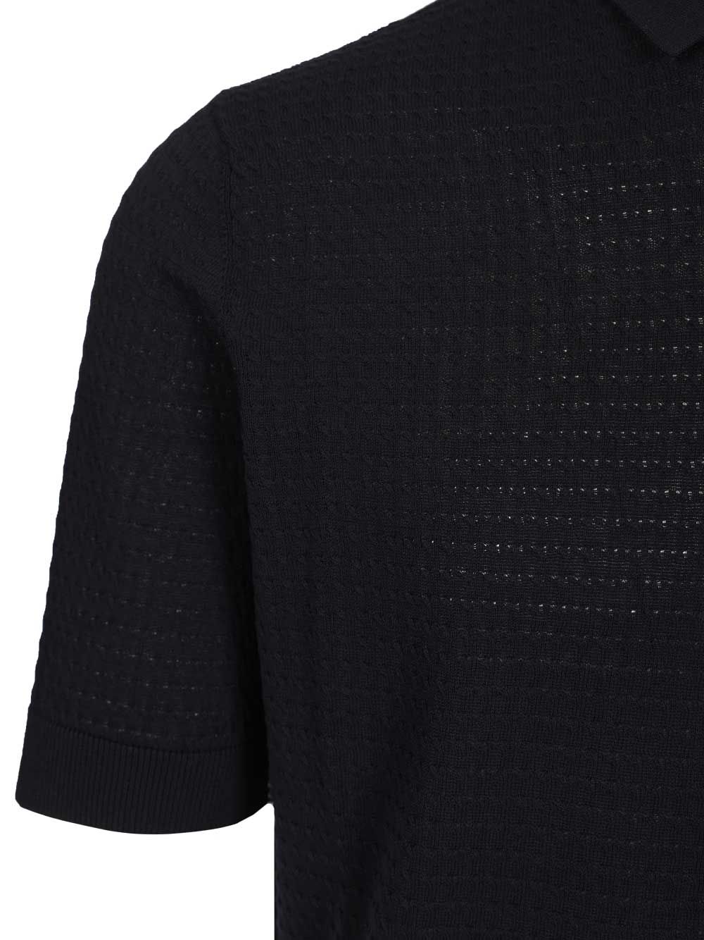 Cable Knit Polo Shirt Blue