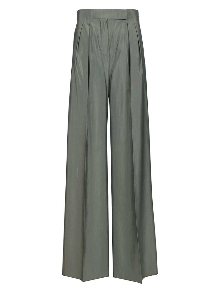 Wide-leg trousers in wool and silk Green Ovis Aries Virgin