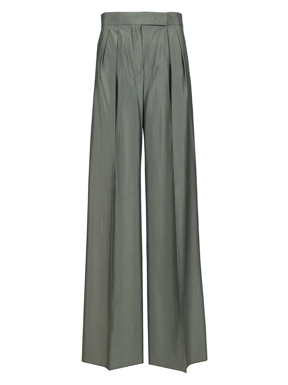 Wide-leg trousers in wool and silk Green Ovis Aries Virgin