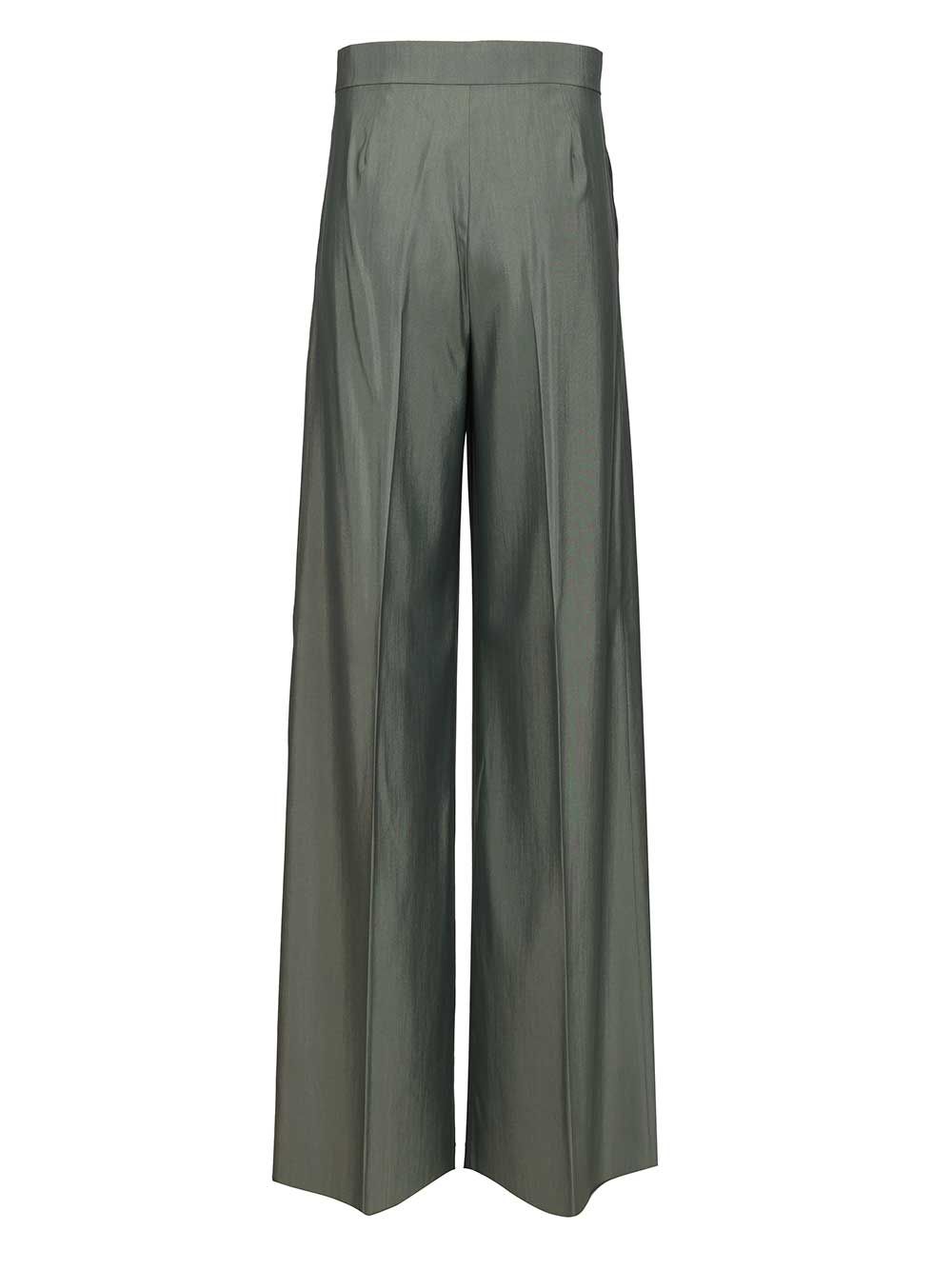 Wide-leg trousers in wool and silk Green Ovis Aries Virgin