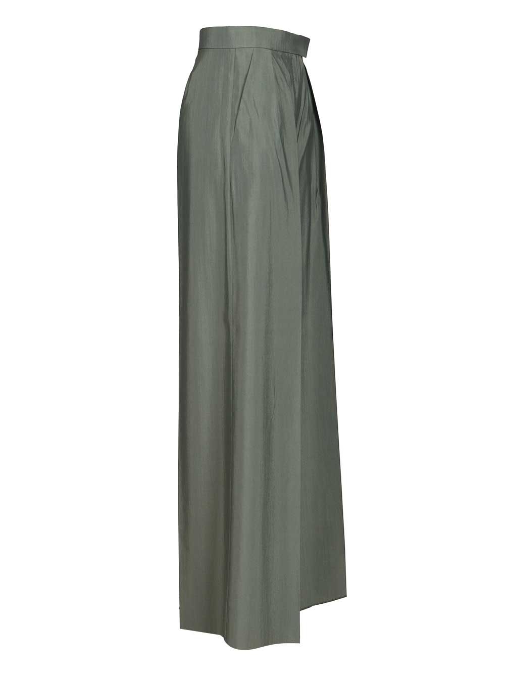 Wide-leg trousers in wool and silk Green Ovis Aries Virgin