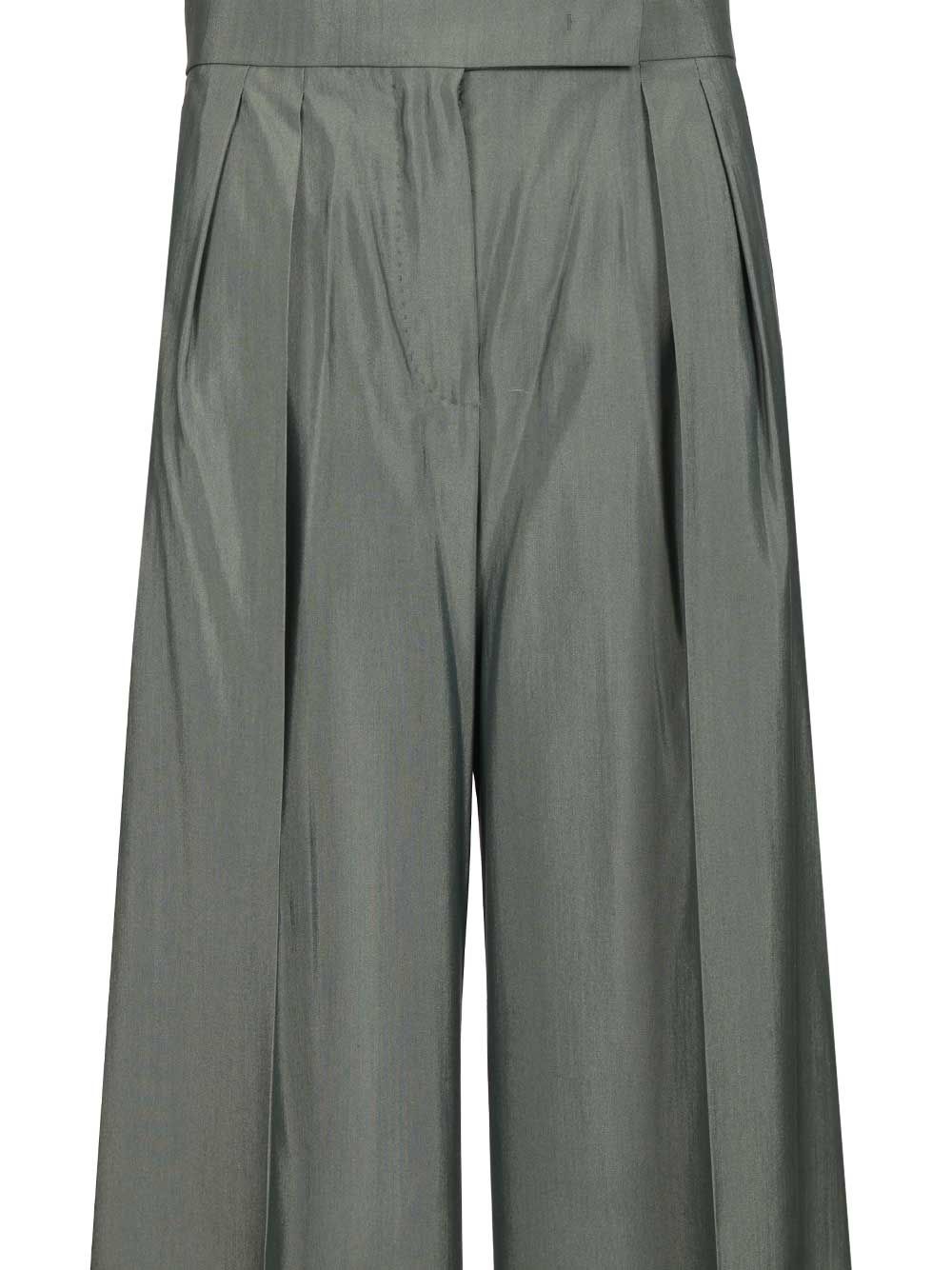 Wide-leg trousers in wool and silk Green Ovis Aries Virgin