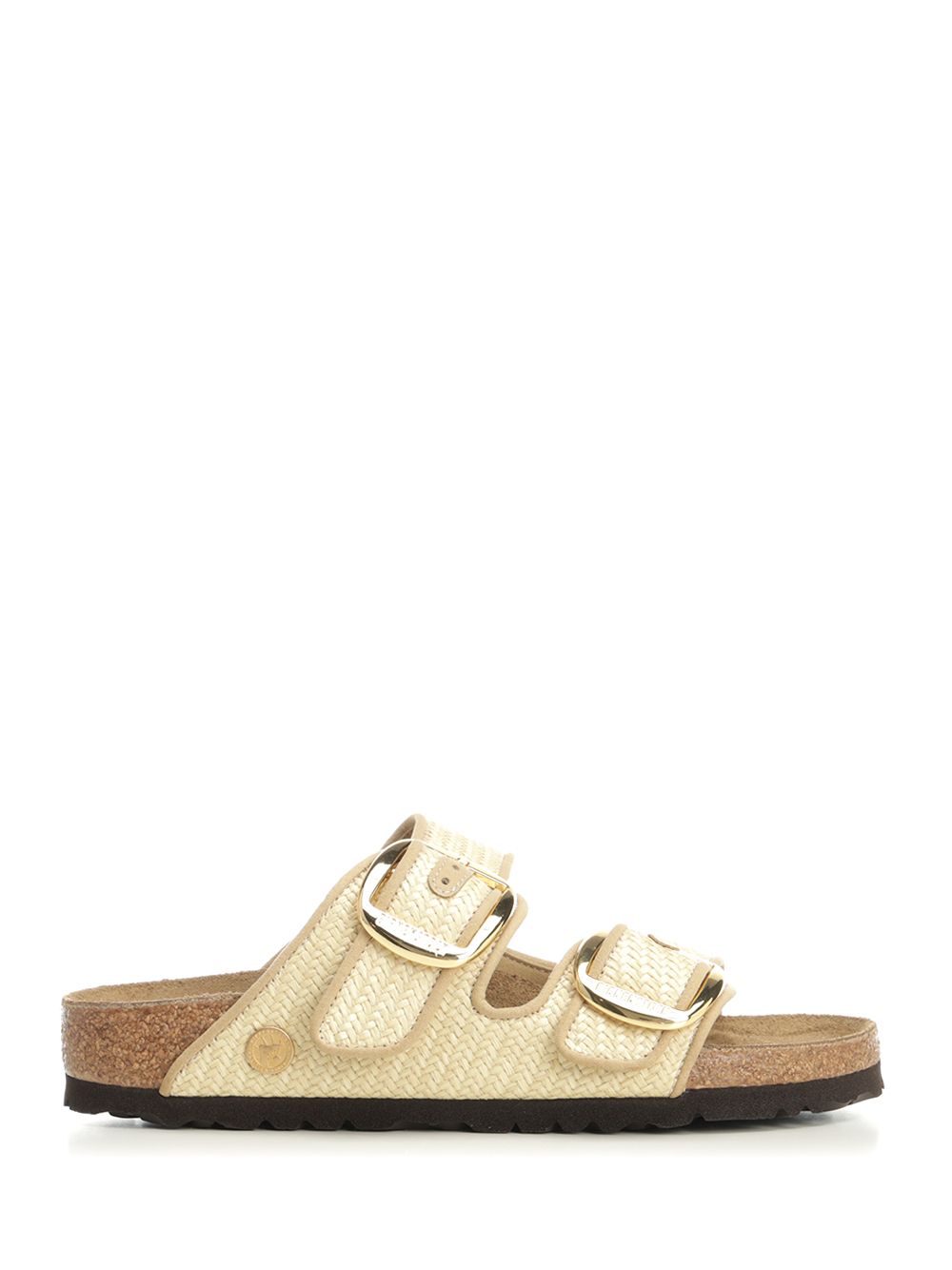 Arizona Big Buckle Raffia Beige Fabric Sandal