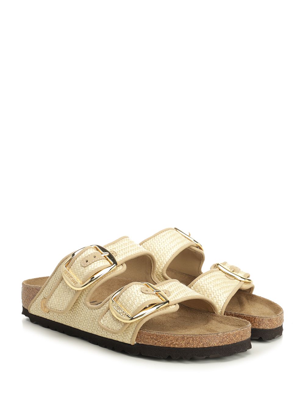 Arizona Big Buckle Raffia Beige Fabric Sandal