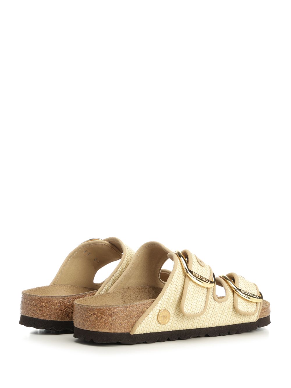Arizona Big Buckle Raffia Beige Fabric Sandal