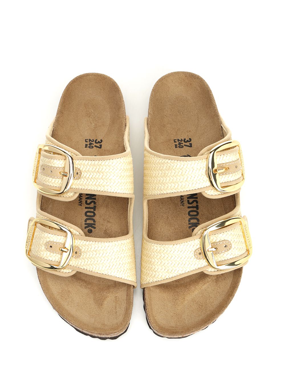 Arizona Big Buckle Raffia Beige Fabric Sandal