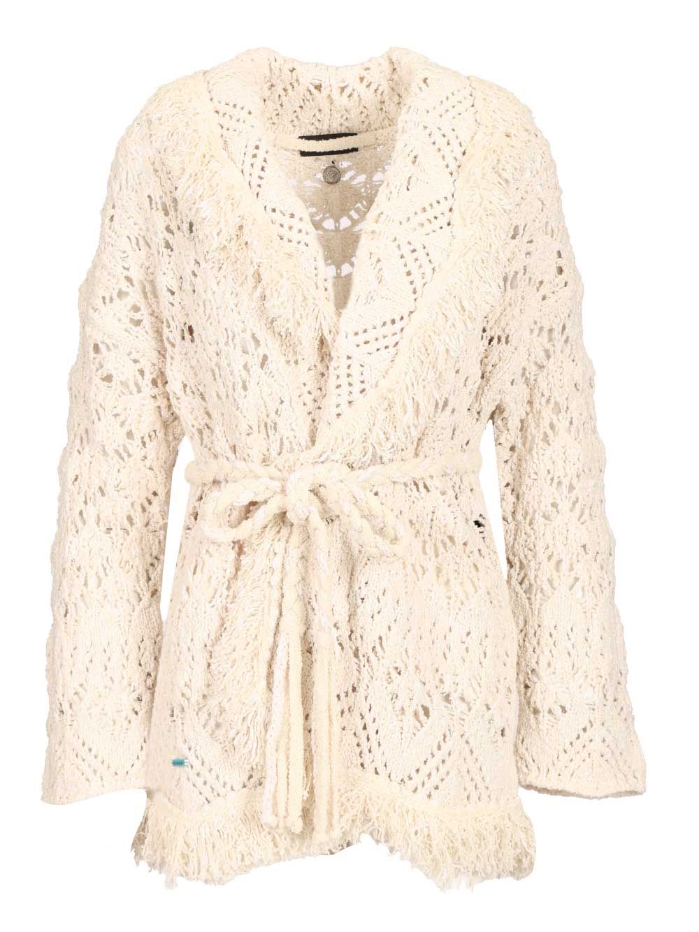 Lagoon Romance Cotton Blend Cardigan White Polyamide Knitwear