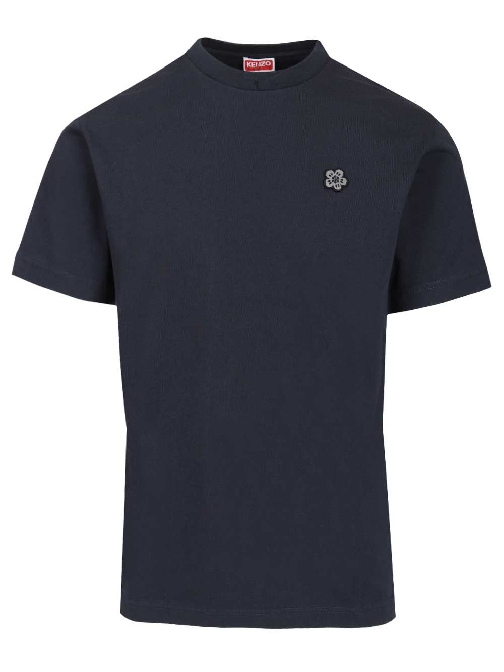 Boke Flower embroidered T-shirt Blue 100 Cotton