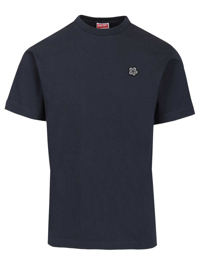 Boke Flower embroidered T-shirt Blue 100 Cotton